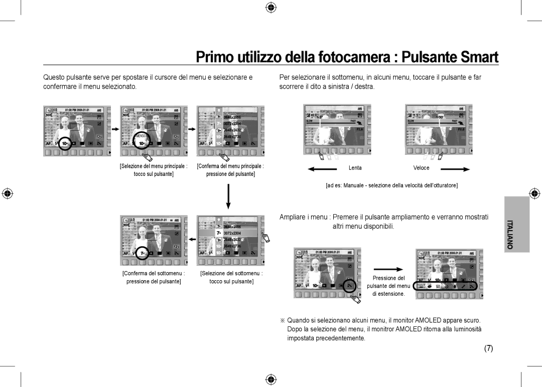 Samsung EC-NV24HSBA/E1, EC-NV24HBBA/E3 manual Primo utilizzo della fotocamera Pulsante Smart, Pressione del pulsante 