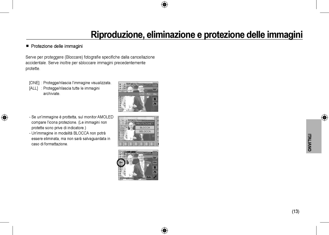 Samsung EC-NV24HSBB/AS, EC-NV24HBBA/E3, EC-NV24HBBB/FR, EC-NV24HBBA/E2, EC-NV24HSBA/FR manual  Protezione delle immagini 