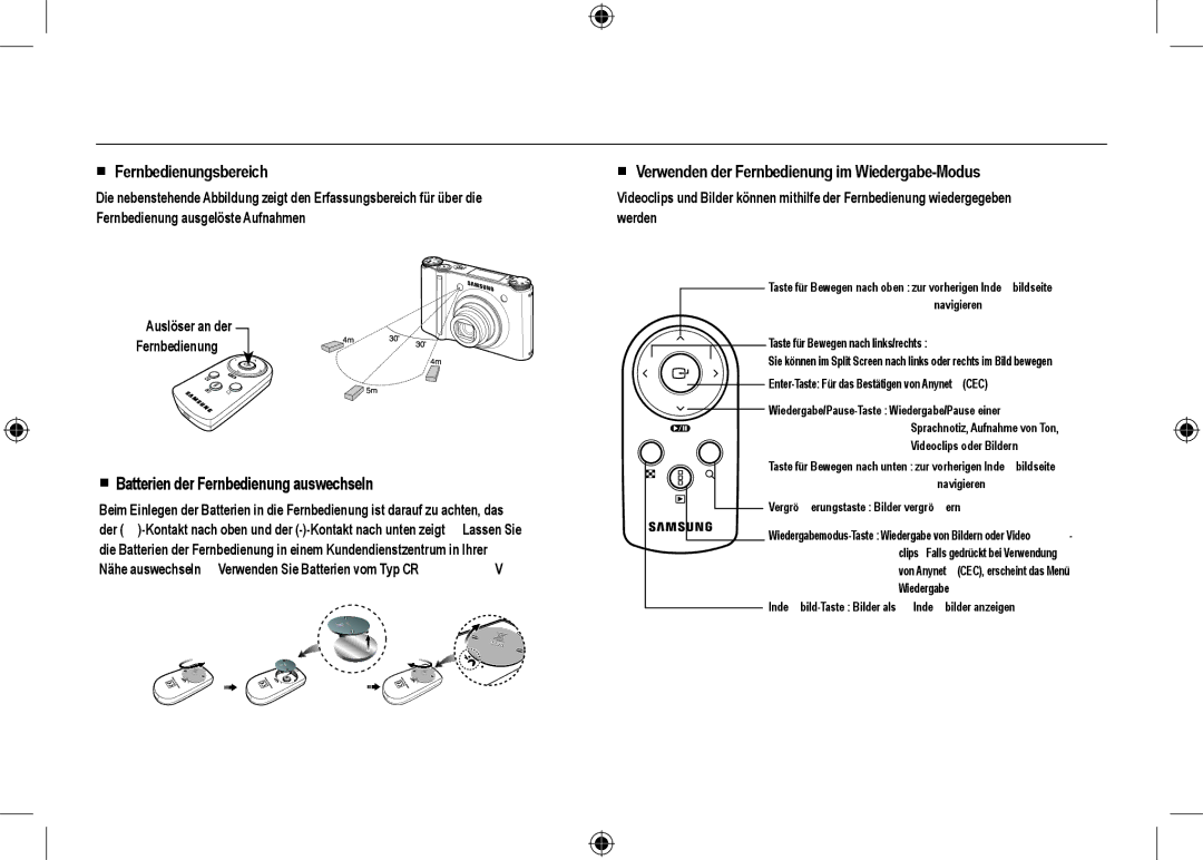 Samsung EC-NV24HBBD/E1 Verwenden der Fernbedienung,  Fernbedienungsbereich,  Batterien der Fernbedienung auswechseln 