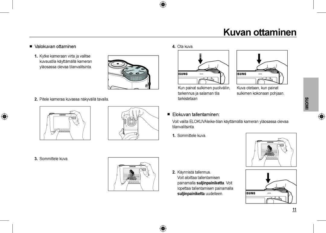 Samsung EC-NV24HBBA/IT Kuvan ottaminen,  Valokuvan ottaminen,  Elokuvan tallentaminen, Tarkistetaan, Sommittele kuva 