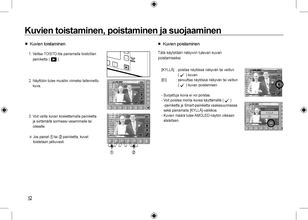 Samsung EC-NV24HBBC/E1 manual Kuvien toistaminen, poistaminen ja suojaaminen,  Kuvien toistaminen,  Kuvien poistaminen 