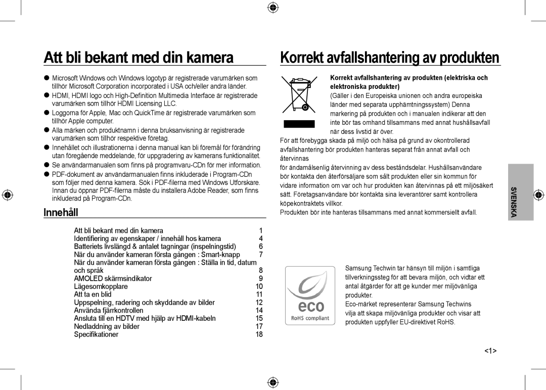 Samsung EC-NV24HSBC/AS, EC-NV24HBBA/E3 manual Att bli bekant med din kamera, Amoled skärmsindikator Lägesomkopplare 