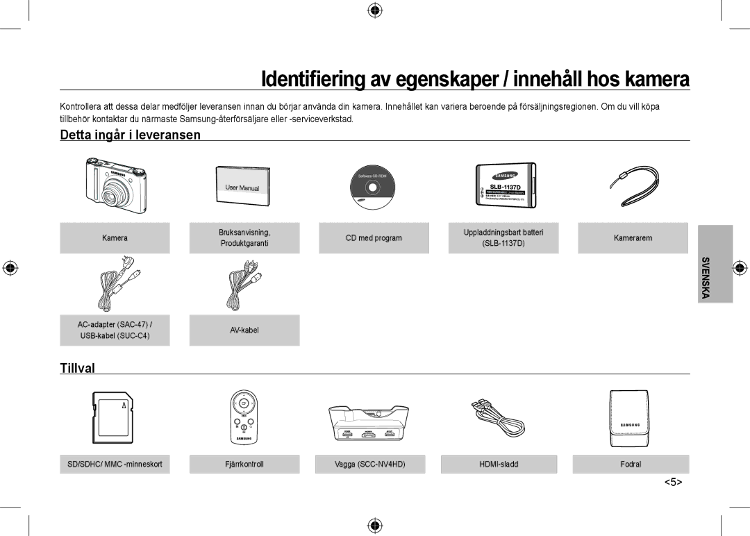 Samsung EC-NV24HSBB/LV, EC-NV24HBBA/E3, EC-NV24HBBB/FR, EC-NV24HBBA/E2, EC-NV24HSBA/FR manual Detta ingår i leveransen, Tillval 