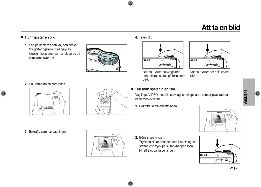 Samsung EC-NV24HBBD/E1, EC-NV24HBBA/E3 manual Att ta en blid,  Hur man tar en bild,  Hur man spelar in en ﬁlm, Blixt 