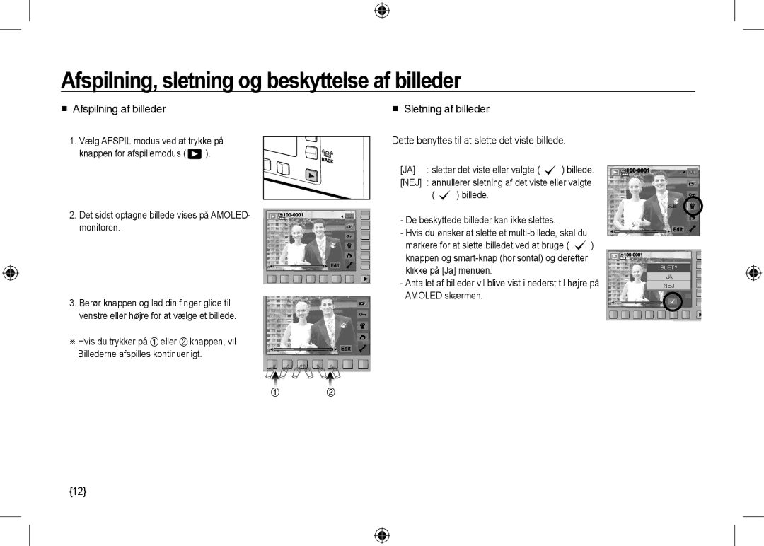 Samsung EC-NV24HBBE/AS Afspilning, sletning og beskyttelse af billeder,  Afspilning af billeder  Sletning af billeder 