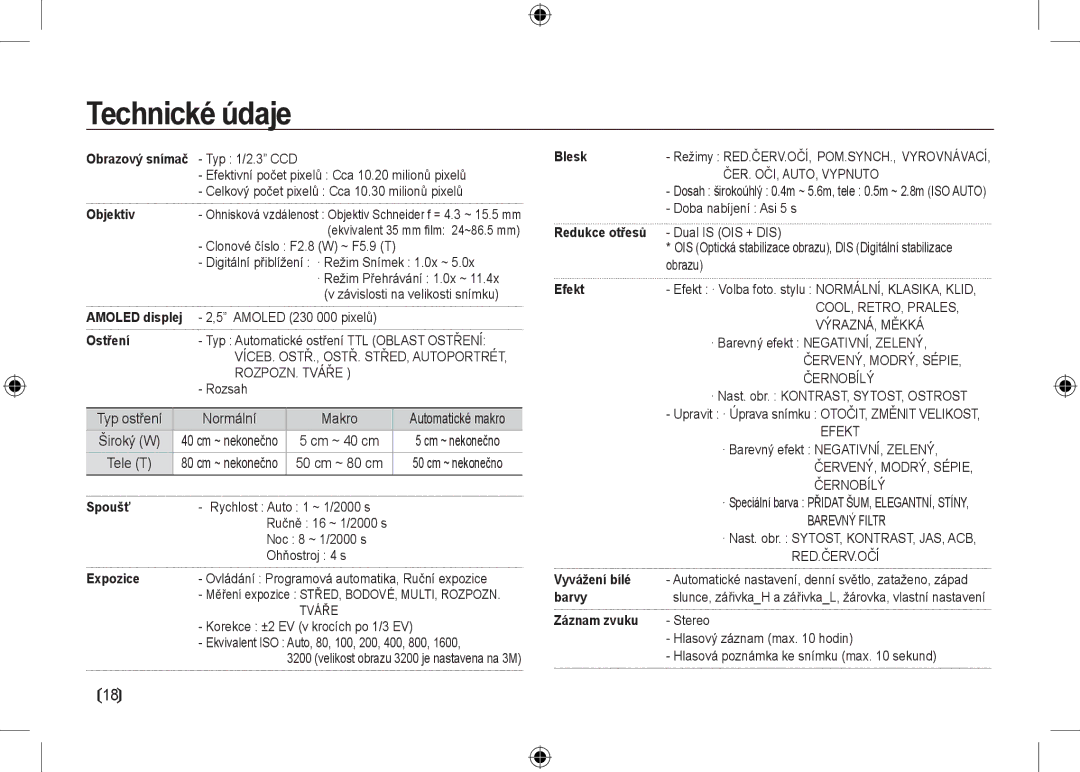 Samsung EC-NV24HSBA/IT, EC-NV24HBBA/E3, EC-NV24HBBB/FR, EC-NV24HBBA/E2, EC-NV24HSBA/FR manual Technické údaje, Normální 