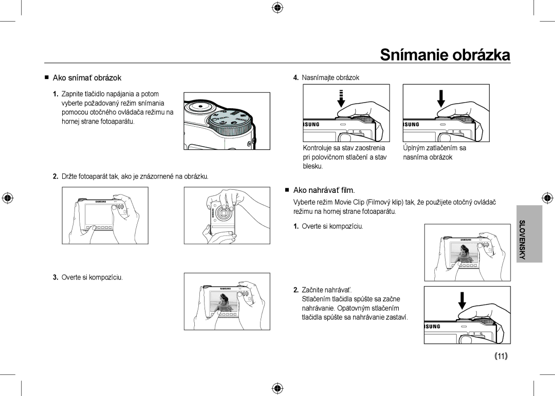 Samsung EC-NV24HSBE/AS, EC-NV24HBBA/E3, EC-NV24HBBB/FR Snímanie obrázka,  Ako snímať obrázok,  Ako nahrávať film, 11 