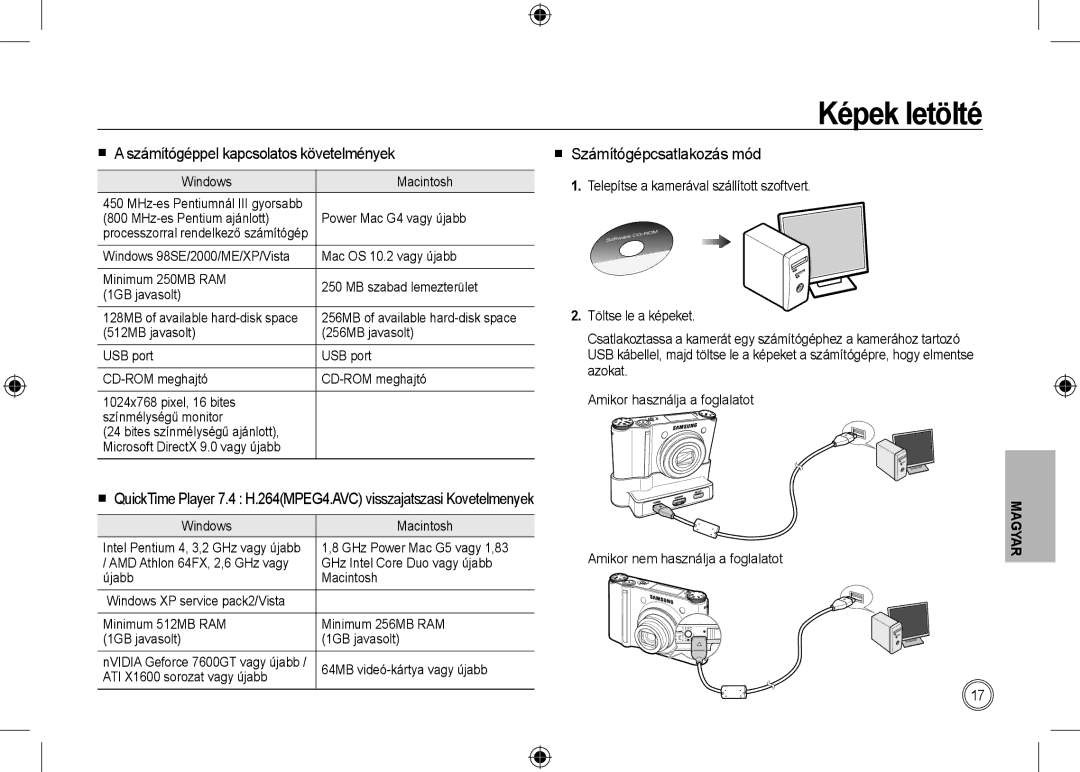 Samsung EC-NV24HSBB/IT manual Képek letölté,  a számítógéppel kapcsolatos követelmények,  Számítógépcsatlakozás mód 