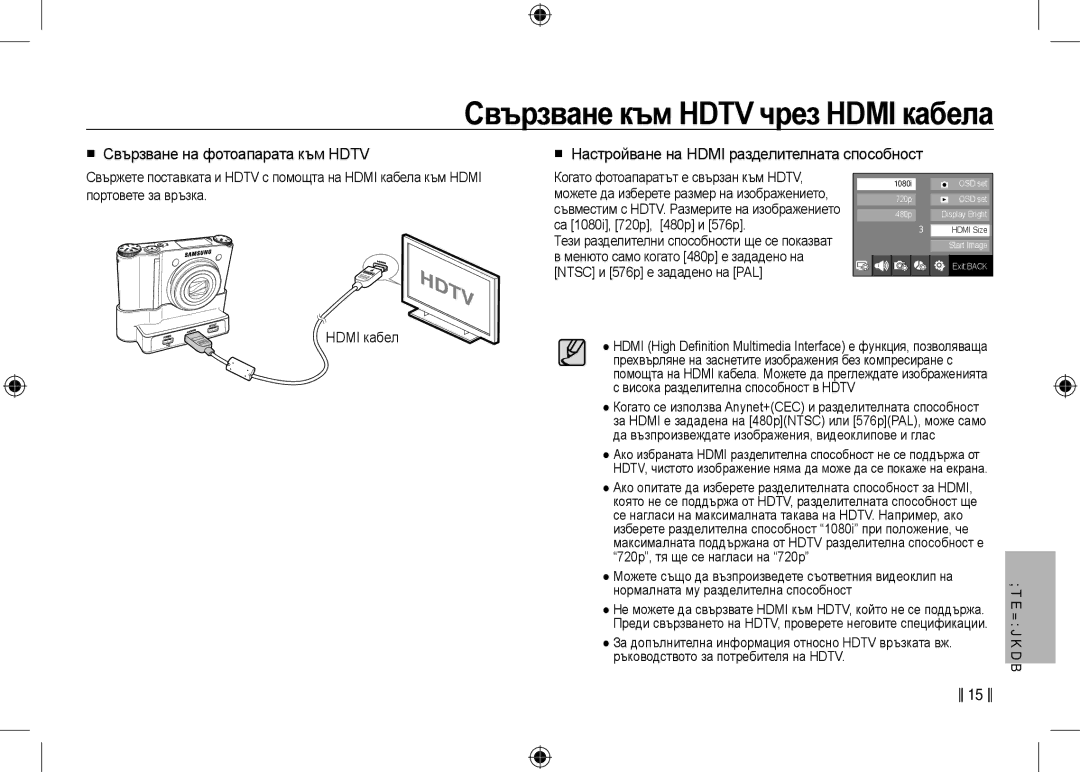 Samsung EC-NV24HSBC/IT, EC-NV24HBBA/E3, EC-NV24HBBB/FR, EC-NV24HBBA/E2, EC-NV24HSBA/FR Свързване към Hdtv чрез Hdmi кабела 