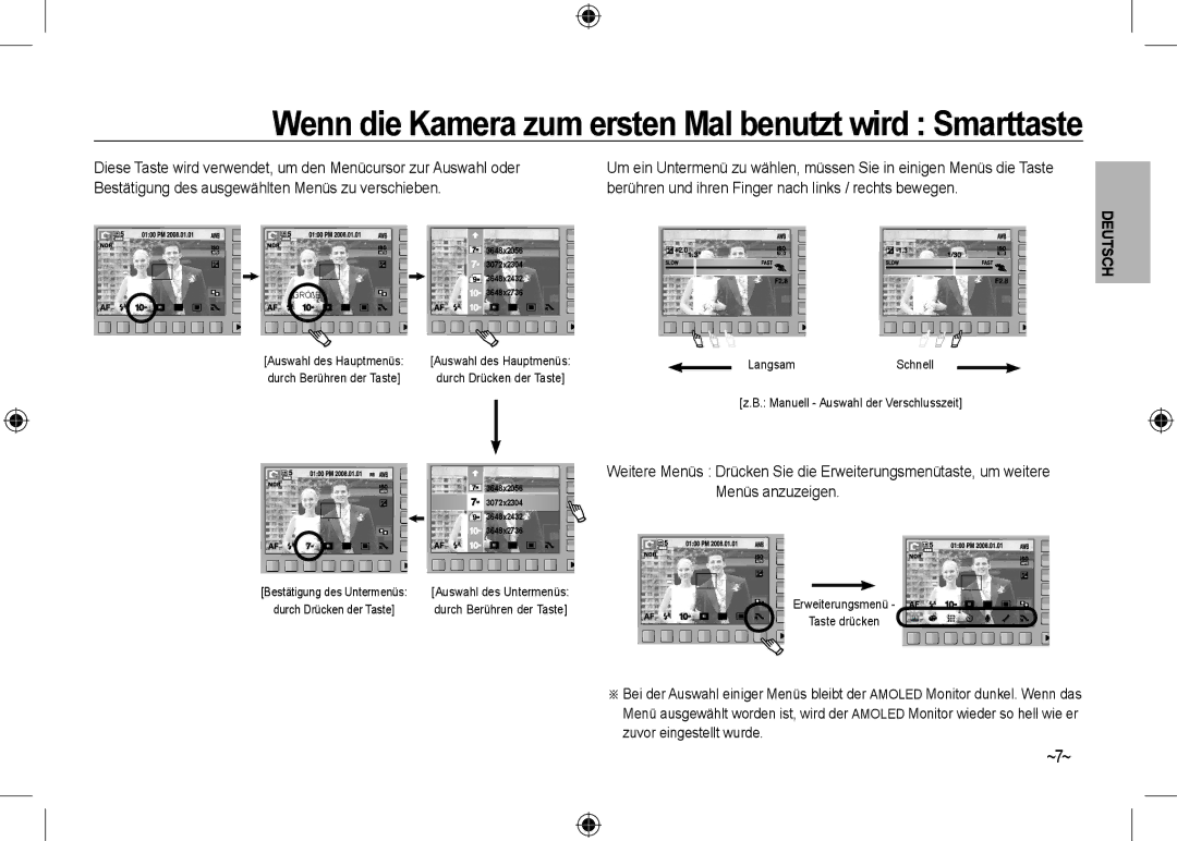 Samsung EC-NV24HBBD/E2, EC-NV24HBBA/E3, EC-NV24HBBB/FR manual Wenn die Kamera zum ersten Mal benutzt wird Smarttaste, ~7~ 