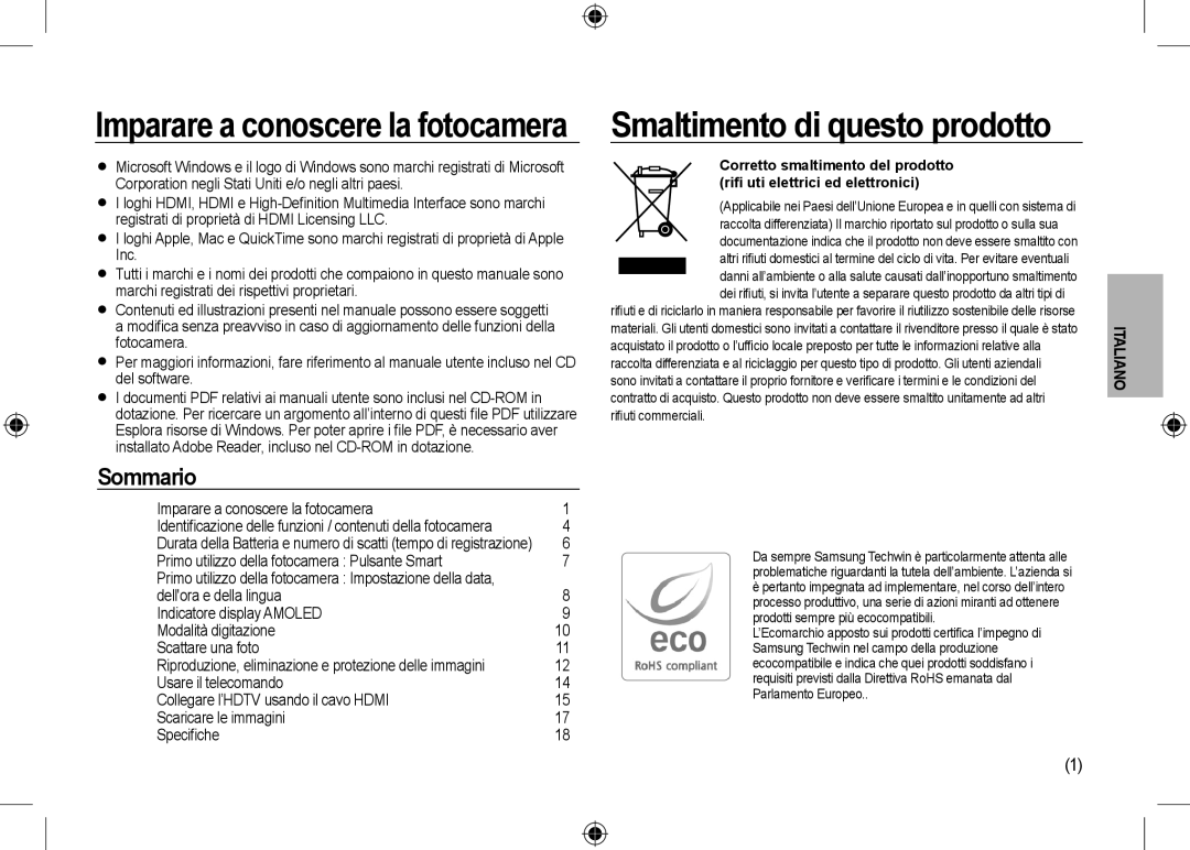 Samsung EC-NV24HSBC/AS, EC-NV24HBBA/E3, EC-NV24HBBB/FR Imparare a conoscere la fotocamera, Smaltimento di questo prodotto 