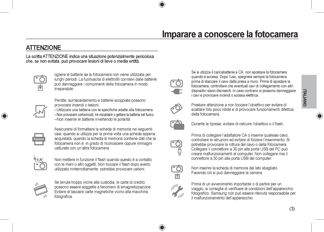 Samsung EC-NV24HBBD/E3, EC-NV24HBBA/E3, EC-NV24HBBB/FR, EC-NV24HBBA/E2, EC-NV24HSBA/FR, EC-NV24HSBA/E3 manual Attenzione 