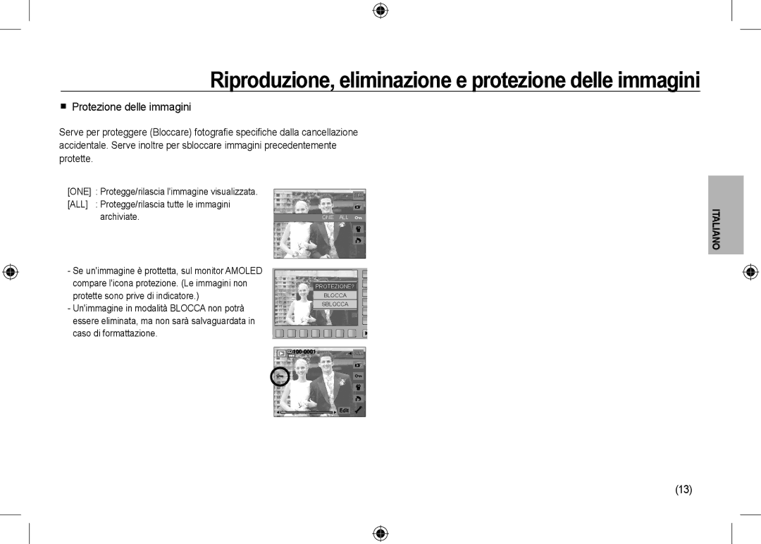 Samsung EC-NV24HBBB/FR, EC-NV24HBBA/E3, EC-NV24HBBA/E2, EC-NV24HSBA/FR, EC-NV24HSBA/E3 manual  Protezione delle immagini 