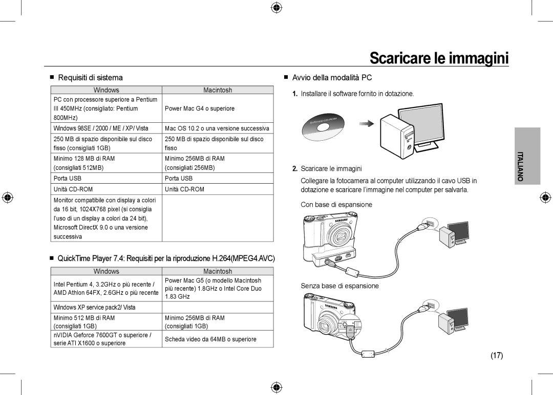 Samsung EC-NV24HSBA/E2, EC-NV24HBBA/E3 manual Scaricare le immagini,  Requisiti di sistema,  Avvio della modalità PC 