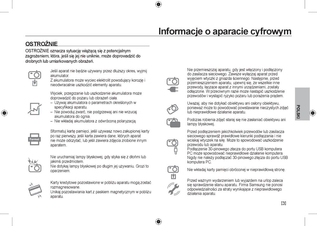 Samsung EC-NV24HSBB/IT, EC-NV24HBBA/E3, EC-NV24HBBB/FR, EC-NV24HBBA/E2, EC-NV24HSBA/FR, EC-NV24HSBA/E3 manual Ostrożnie 