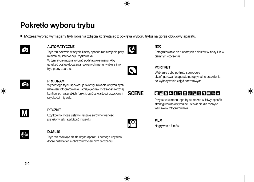 Samsung EC-NV24HBBA/E1, EC-NV24HBBA/E3 Pokrętło wyboru trybu, Wybranie trybu portretu spowoduje, Nagrywanie filmów 10 