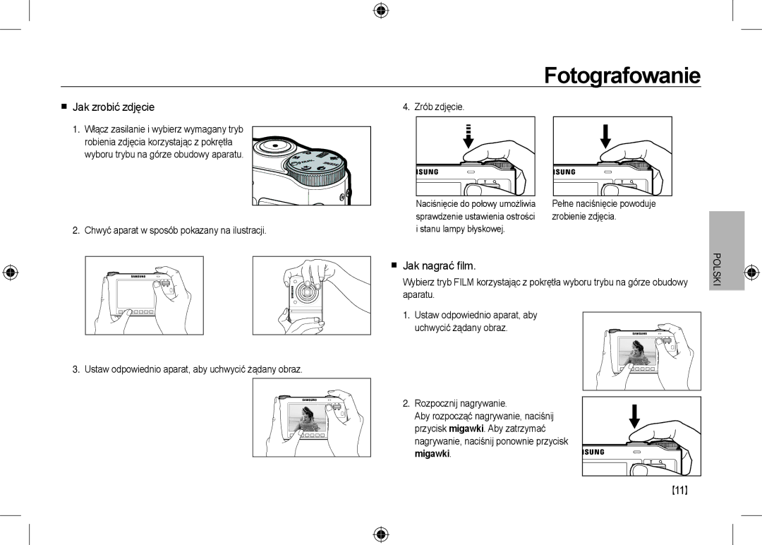 Samsung EC-NV24HBBB/AS, EC-NV24HBBA/E3 manual Fotografowanie,  Jak zrobić zdjęcie,  Jak nagrać film, Zrobienie zdjęcia 