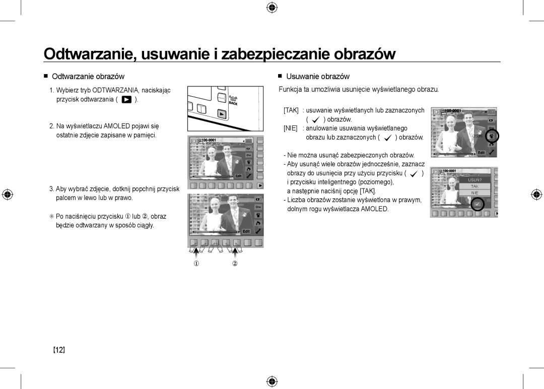 Samsung EC-NV24HBBE/AS manual Odtwarzanie, usuwanie i zabezpieczanie obrazów,  Odtwarzanie obrazów,  Usuwanie obrazów 