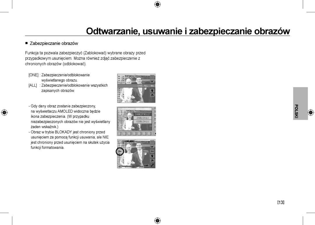 Samsung EC-NV24HSBB/AS, EC-NV24HBBA/E3, EC-NV24HBBB/FR, EC-NV24HBBA/E2, EC-NV24HSBA/FR manual  Zabezpieczanie obrazów, 13 