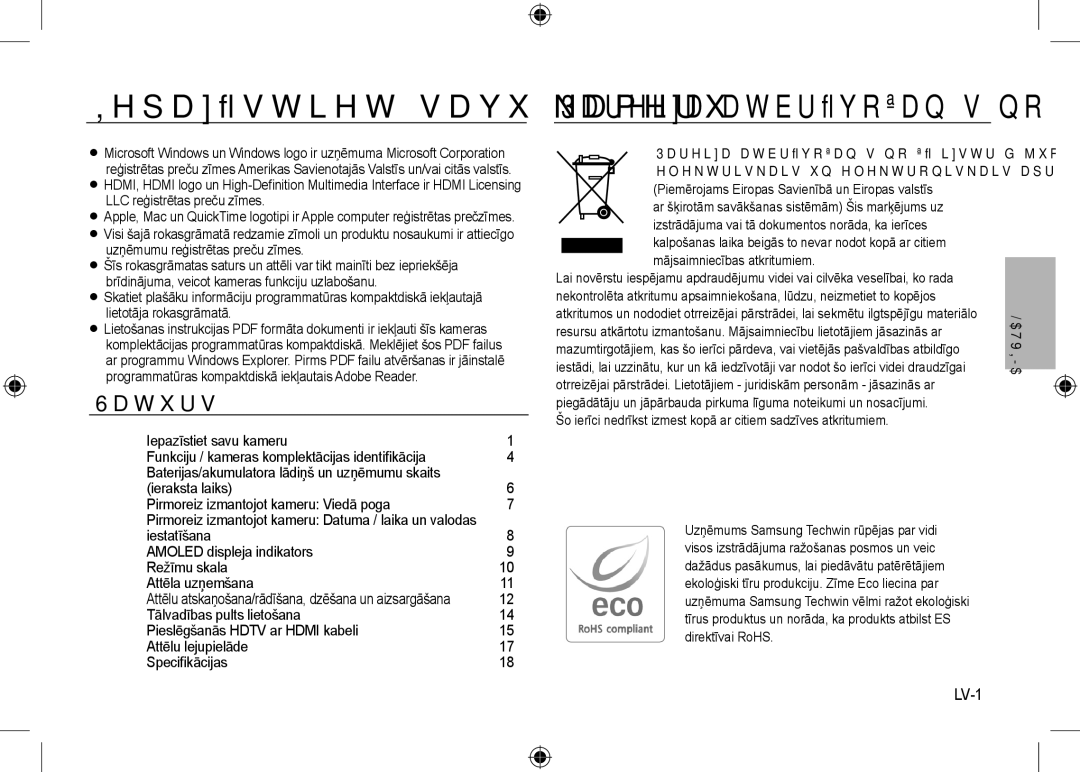 Samsung EC-NV24HBBA/GB, EC-NV24HBBA/E3, EC-NV24HBBB/FR, EC-NV24HBBA/E2, EC-NV24HSBA/FR manual Iepazīstiet savu kameru, LV-1 