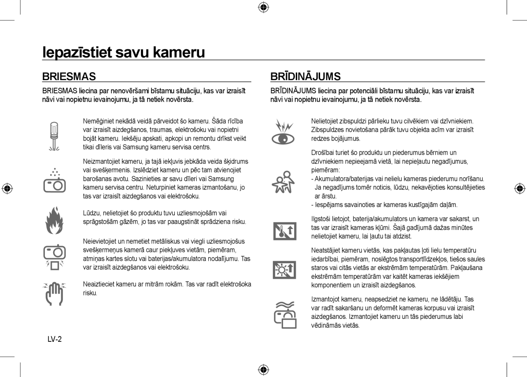 Samsung EC-NV24HBBA/FR, EC-NV24HBBA/E3, EC-NV24HBBB/FR, EC-NV24HBBA/E2, EC-NV24HSBA/FR, EC-NV24HSBA/E3 manual Briesmas, LV-2 