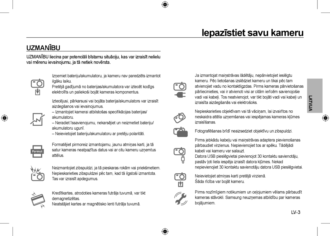 Samsung EC-NV24HSBB/E1, EC-NV24HBBA/E3, EC-NV24HBBB/FR manual LV-3, Izraisīta aizdegšanās vai elektrošoks, Bojājumiem 