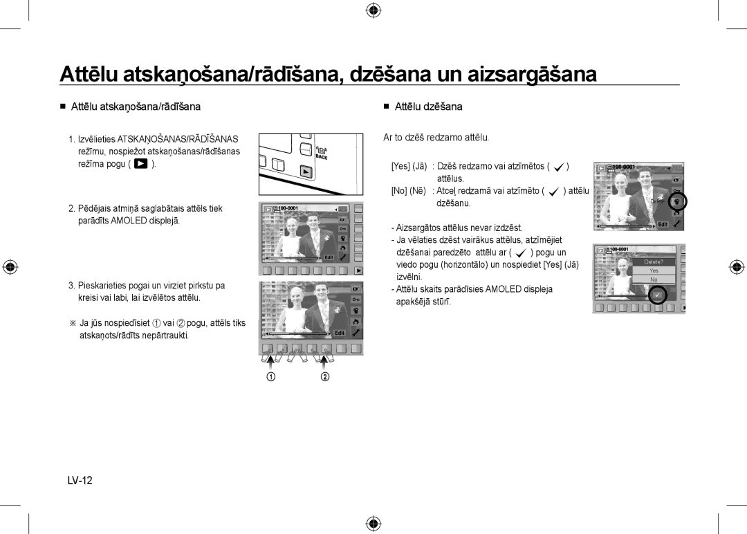 Samsung EC-NV24HBBC/E1 manual Attēlu atskaņošana/rādīšana, dzēšana un aizsargāšana,  Attēlu atskaņošana/rādīšana, LV-12 