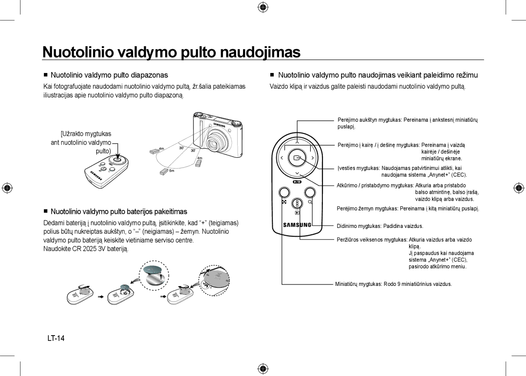 Samsung EC-NV24HBBA/E2, EC-NV24HBBA/E3 Nuotolinio valdymo pulto naudojimas,  Nuotolinio valdymo pulto diapazonas, LT-14 