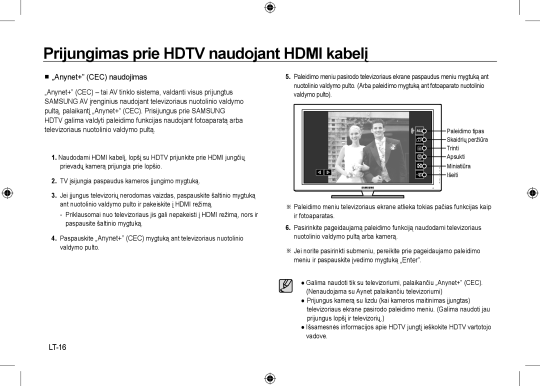 Samsung EC-NV24HSBA/E3, EC-NV24HBBA/E3, EC-NV24HBBB/FR, EC-NV24HBBA/E2, EC-NV24HSBA/FR manual  „Anynet+ CEC naudojimas, LT-16 