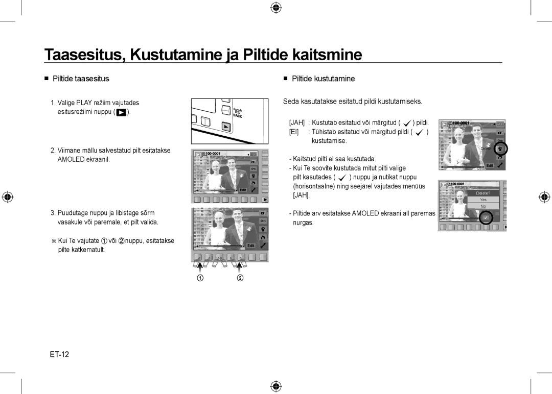 Samsung EC-NV24HBBE/AS Taasesitus, Kustutamine ja Piltide kaitsmine,  Piltide taasesitus  Piltide kustutamine, ET-12 