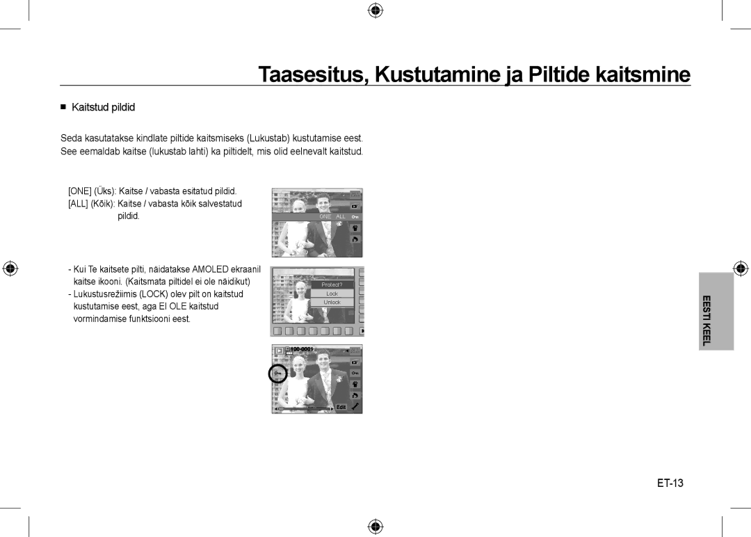 Samsung EC-NV24HSBB/AS, EC-NV24HBBA/E3, EC-NV24HBBB/FR, EC-NV24HBBA/E2, EC-NV24HSBA/FR manual  Kaitstud pildid, ET-13 