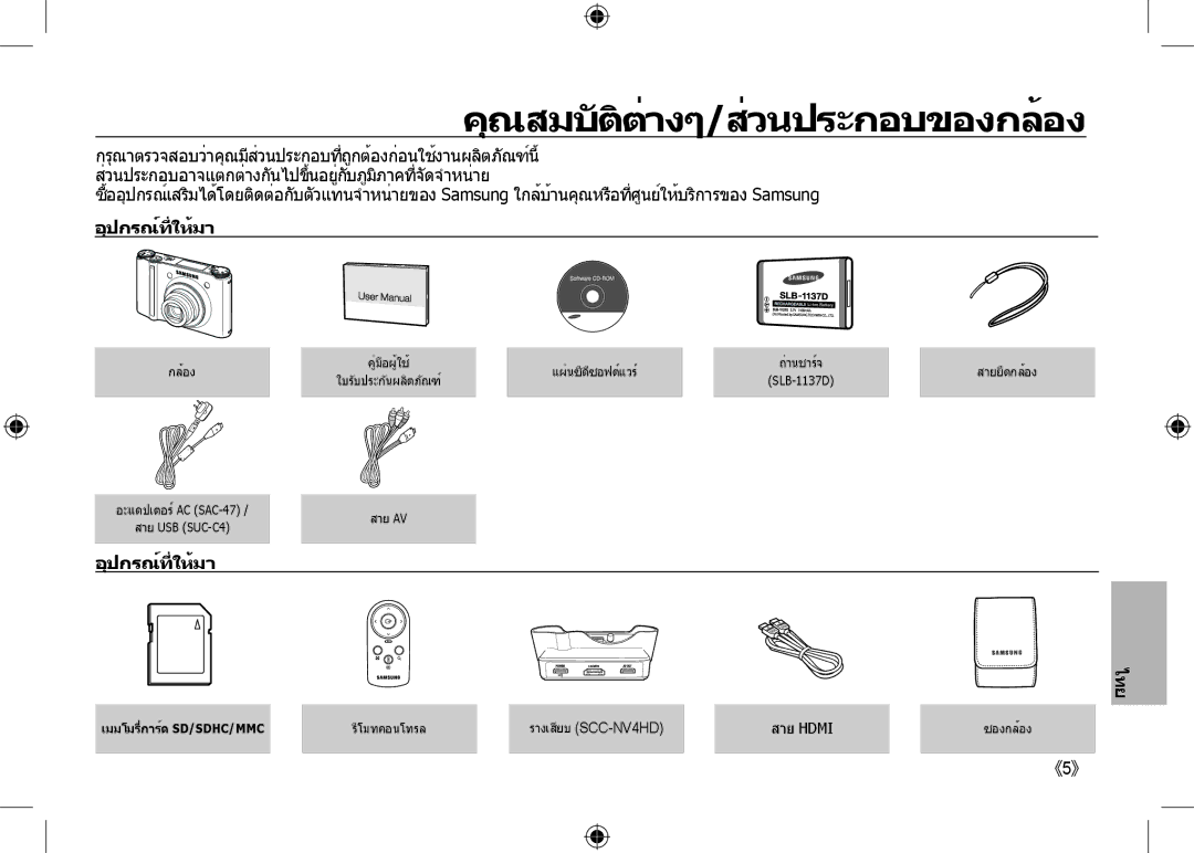 Samsung EC-NV24HBBA/IT, EC-NV24HBBA/E3, EC-NV24HBBB/FR, EC-NV24HBBA/E2 คุณสมบัติต่างๆ/ส่วนประกอบของกล, รางเสียบSCC-NV4HD 