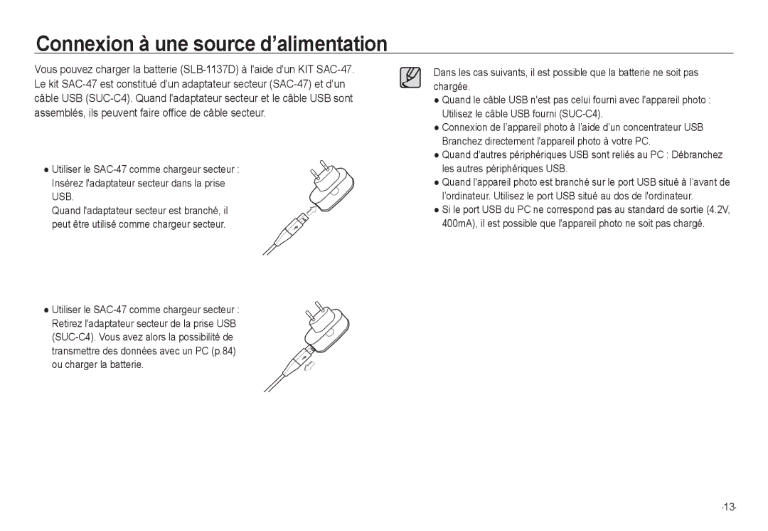 Samsung EC-NV24HBBA/GB, EC-NV24HBBA/E3, EC-NV24HBBB/FR, EC-NV24HBBA/E2, EC-NV24HSBA/FR Connexion à une source d’alimentation 