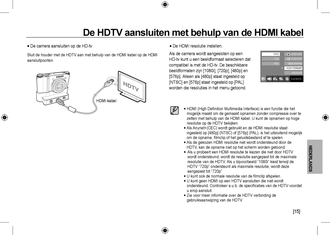 Samsung EC-NV24HBBA/GB, EC-NV24HBBA/E3 De HDTV aansluiten met behulp van de HDMI kabel,  De camera aansluiten op de HD-tv 
