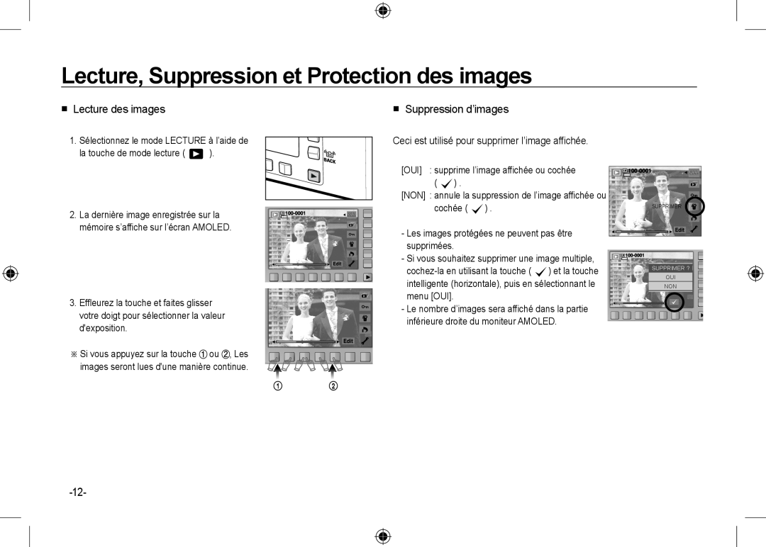 Samsung EC-NV24HBBC/E1 manual Lecture, Suppression et Protection des images,  Lecture des images,  Suppression d’images 
