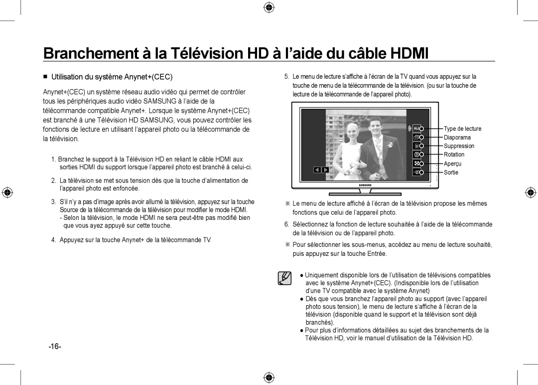 Samsung EC-NV24HSBB/AS manual  Utilisation du système Anynet+CEC, Branchement à la Télévision HD à l’aide du câble HDMI 