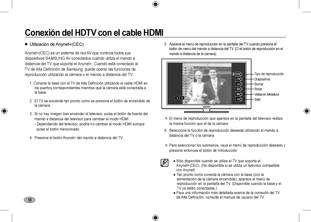 Samsung EC-NV24HSBA/E3, EC-NV24HBBA/E3, EC-NV24HBBB/FR  Utilización de Anynet+CEC, Conexión del HDTV con el cable HDMI 