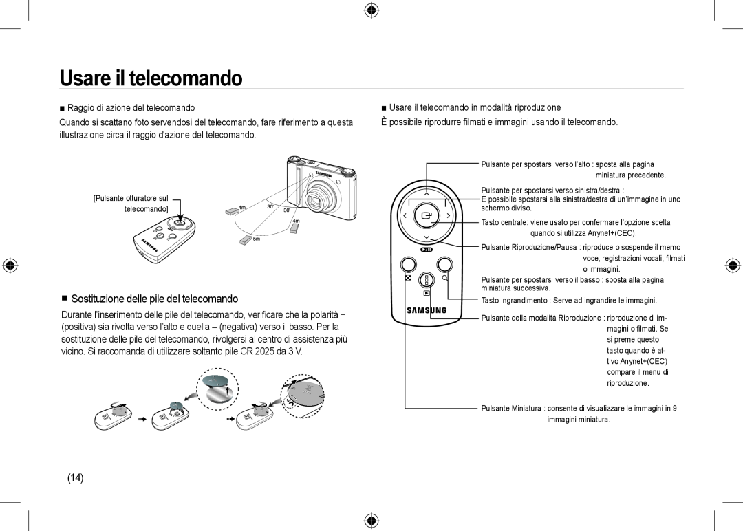 Samsung EC-NV24HSBE/AS, EC-NV24HBBA/E3, EC-NV24HBBB/FR manual Usare il telecomando,  Sostituzione delle pile del telecomando 