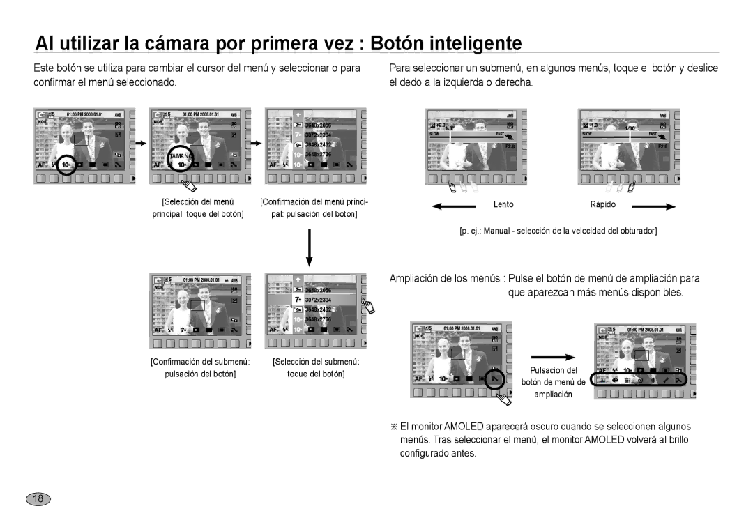 Samsung EC-NV24HBBC/E1, EC-NV24HBBA/E3, EC-NV24HSBA/E3 manual Al utilizar la cámara por primera vez Botón inteligente 