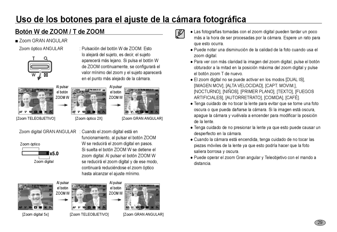 Samsung EC-NV24HSBB/E1, EC-NV24HBBA/E3, EC-NV24HSBA/E3 manual Zoom Gran Angular, Imagen MOV, Alta VELOCIDAD, CAPT. Movim 