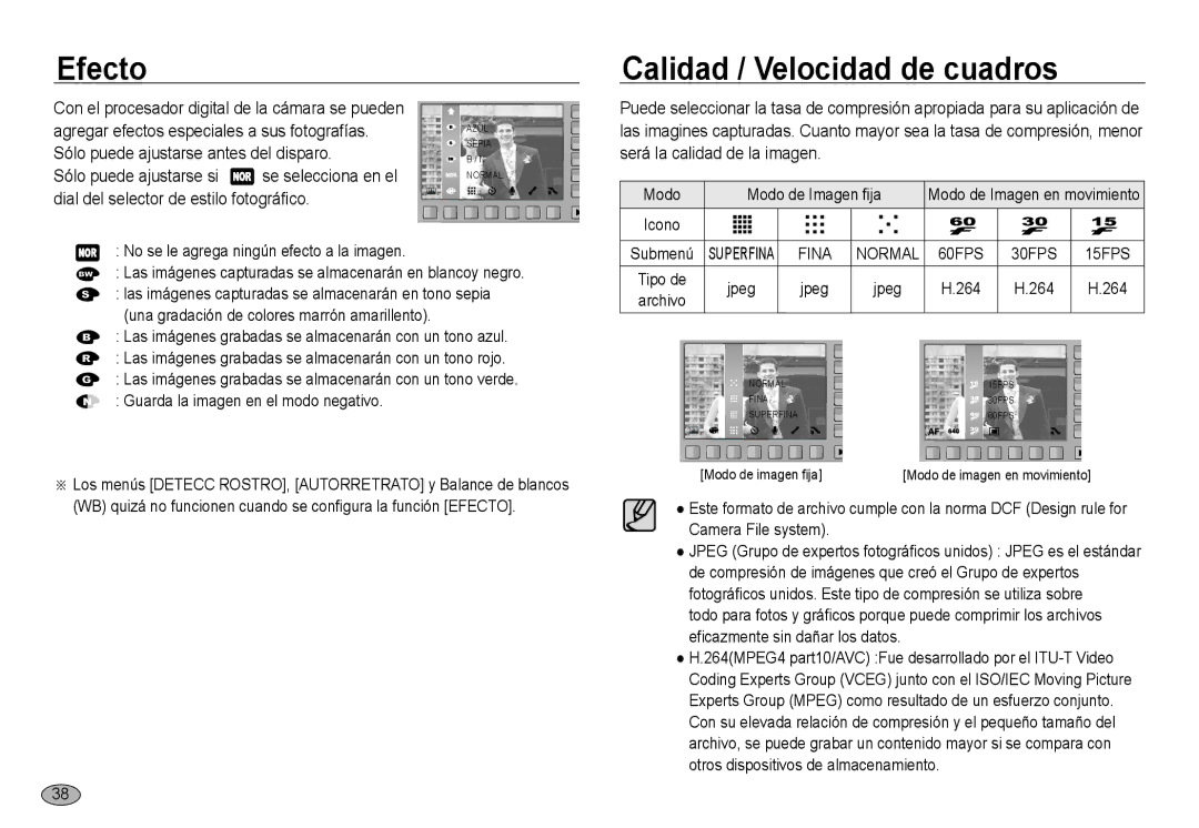 Samsung EC-NV24HSBA/E1, EC-NV24HBBA/E3, EC-NV24HSBA/E3, EC-NV24HSBB/E1, EC-NV24HBBB/E1 Efecto, Calidad / Velocidad de cuadros 