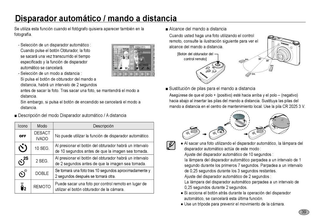 Samsung EC-NV24HBBC/E1 Disparador automático / mando a distancia, Descripción del modo Disparador automático / a distancia 