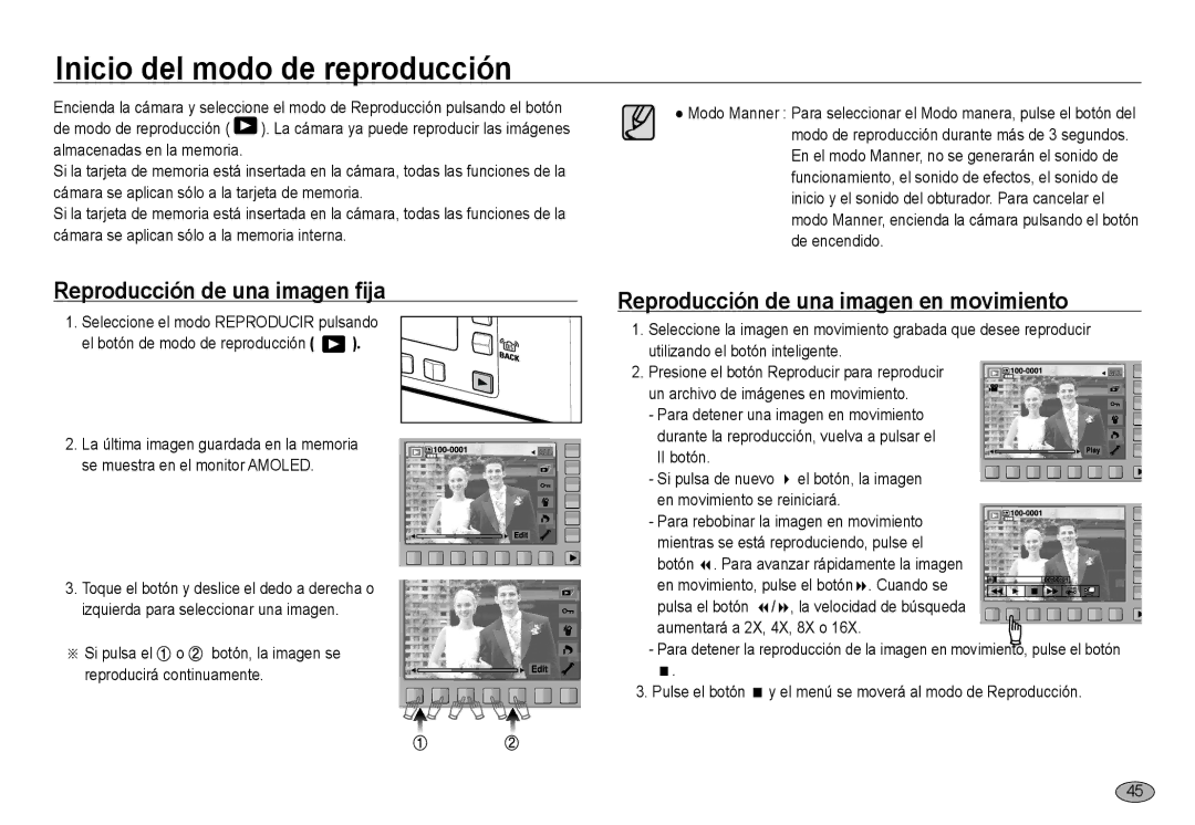 Samsung EC-NV24HSBA/E1, EC-NV24HBBA/E3, EC-NV24HSBA/E3 Inicio del modo de reproducción, Reproducción de una imagen fija 