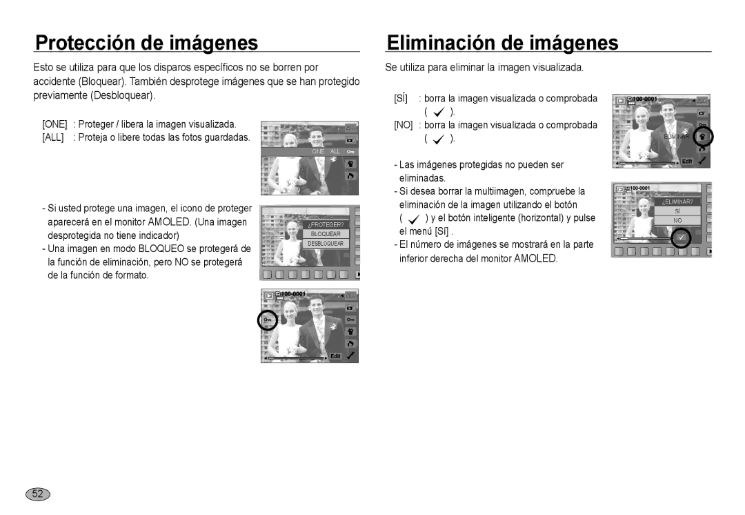 Samsung EC-NV24HSBA/E1 Protección de imágenes, Eliminación de imágenes, Se utiliza para eliminar la imagen visualizada 