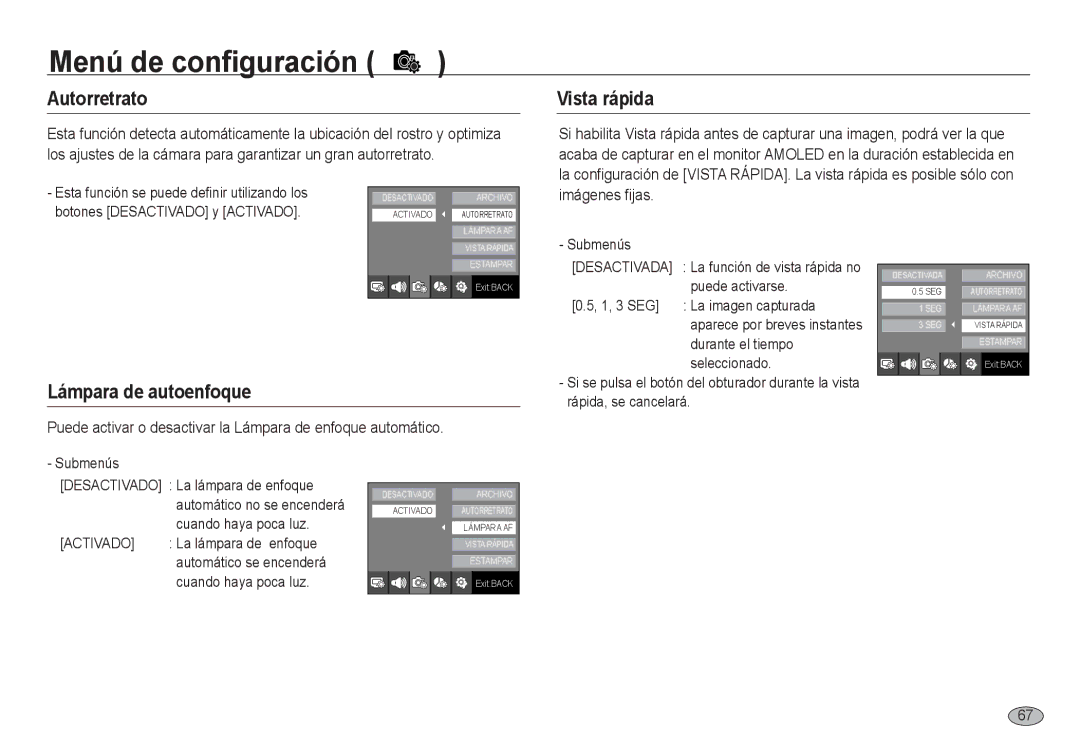 Samsung EC-NV24HBBC/E1, EC-NV24HBBA/E3, EC-NV24HSBA/E3 Autorretrato, Vista rápida, Lámpara de autoenfoque, Imágenes fijas 