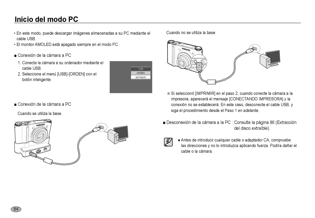 Samsung EC-NV24HSBA/E3, EC-NV24HBBA/E3 Conexión de la cámara a PC, Conecte la cámara a su ordenador mediante el Cable USB 