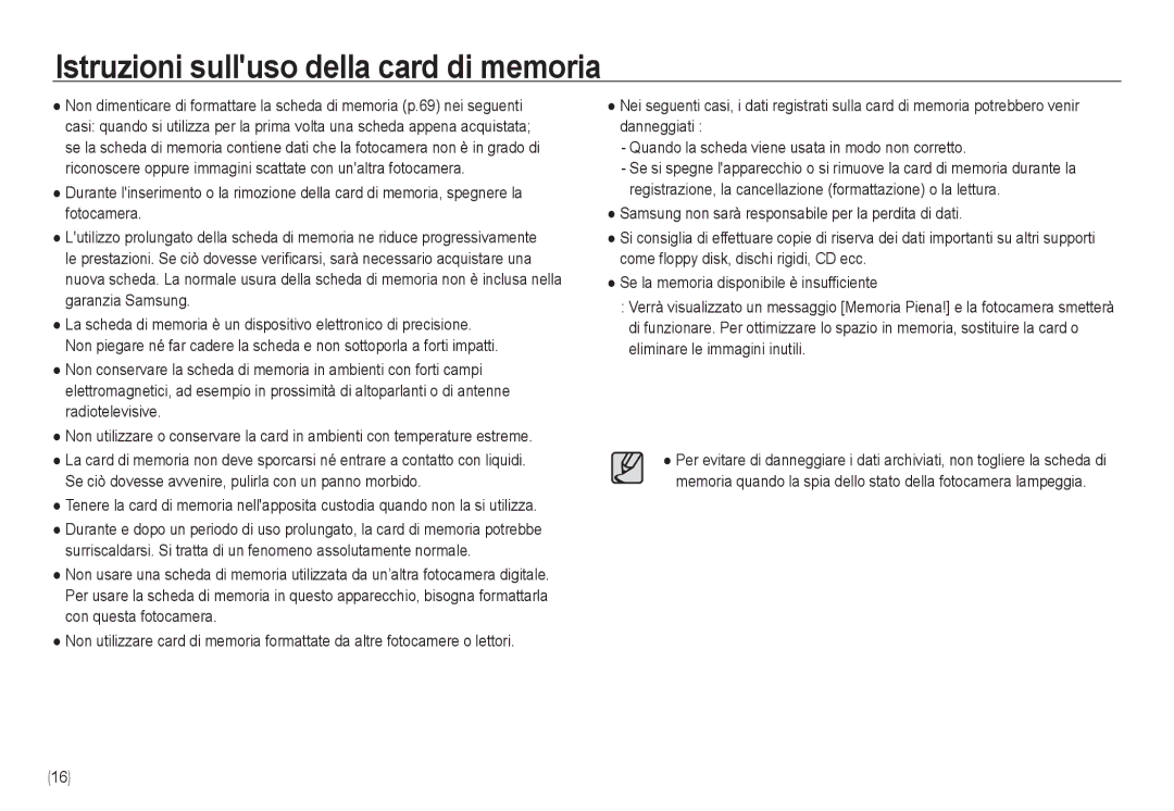 Samsung EC-NV24HSBB/IT, EC-NV24HBBA/E3, EC-NV24HSBA/E3, EC-NV24HSBB/E1 manual Istruzioni sulluso della card di memoria 