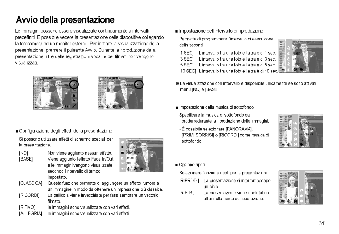 Samsung EC-NV24HBBB/E1, EC-NV24HBBA/E3 manual Avvio della presentazione, Impostazione dellintervallo di riproduzione 