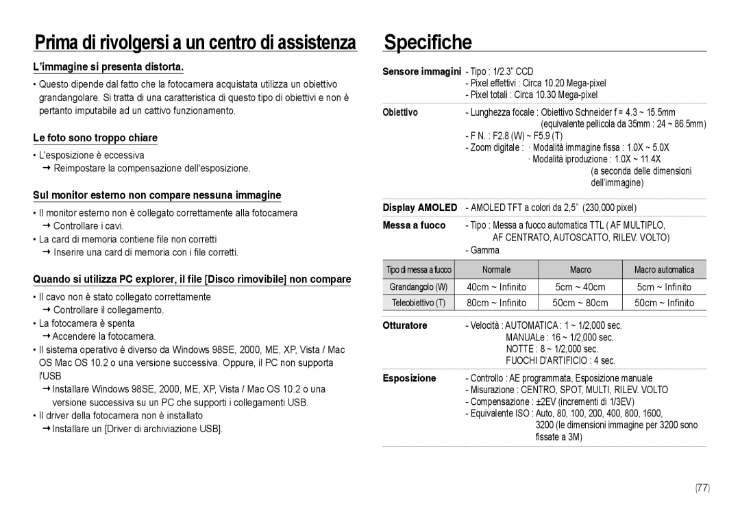 Samsung EC-NV24HSBC/IT, EC-NV24HBBA/E3, EC-NV24HSBA/E3, EC-NV24HSBB/E1, EC-NV24HSBA/IT, EC-NV24HBBB/E1 manual Specifiche 