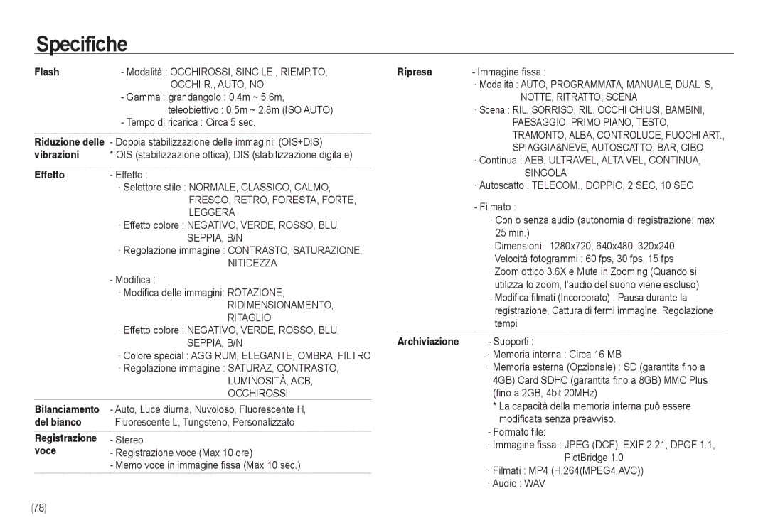 Samsung EC-NV24HBBC/IT, EC-NV24HBBA/E3 Occhi R., AUTO, no, Gamma grandangolo 0.4m ~ 5.6m, Tempo di ricarica Circa 5 sec 